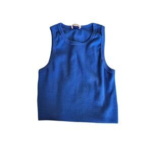 Signature 8 Blue Ribbed Tank Top Women Medium Fitted Sleeveless Knit Top